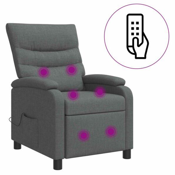 vidaXL Masážne relaxačné kreslo Tmavosivá Látka – Obrázok 2