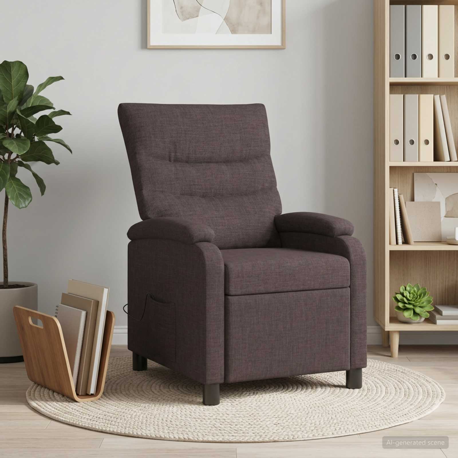 42034913_1.jpg vidaXL Masážne relaxačné kreslo Tmavohnedá Látka – Obrázok 1