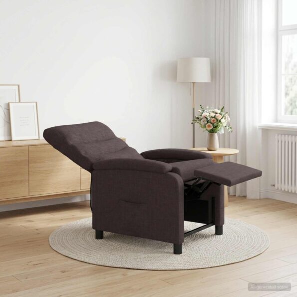 vidaXL Masážne relaxačné kreslo Tmavohnedá Látka – Obrázok 12