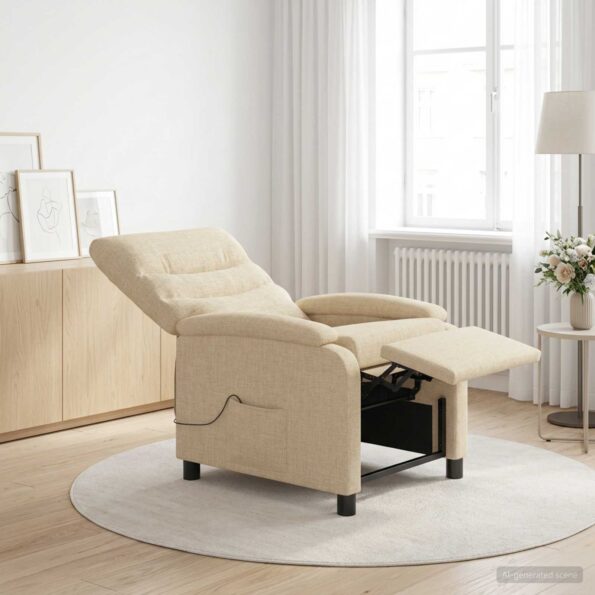 vidaXL Masážne relaxačné kreslo Krémová Látka – Obrázok 11