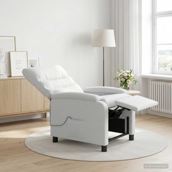 vidaXL Masážne relaxačné kreslo Biela Látka – Obrázok 12