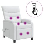 vidaXL Masážne relaxačné kreslo Biela Látka – Obrázok 2