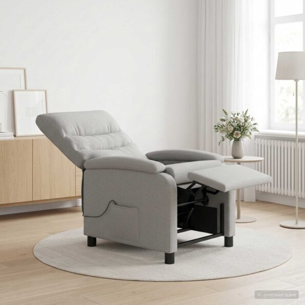 vidaXL Masážne relaxačné kreslo Oblá šedá Látka – Obrázok 4