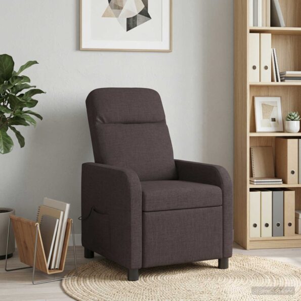 vidaXL Masážne relaxačné kreslo Tmavohnedá Látka – Obrázok 11