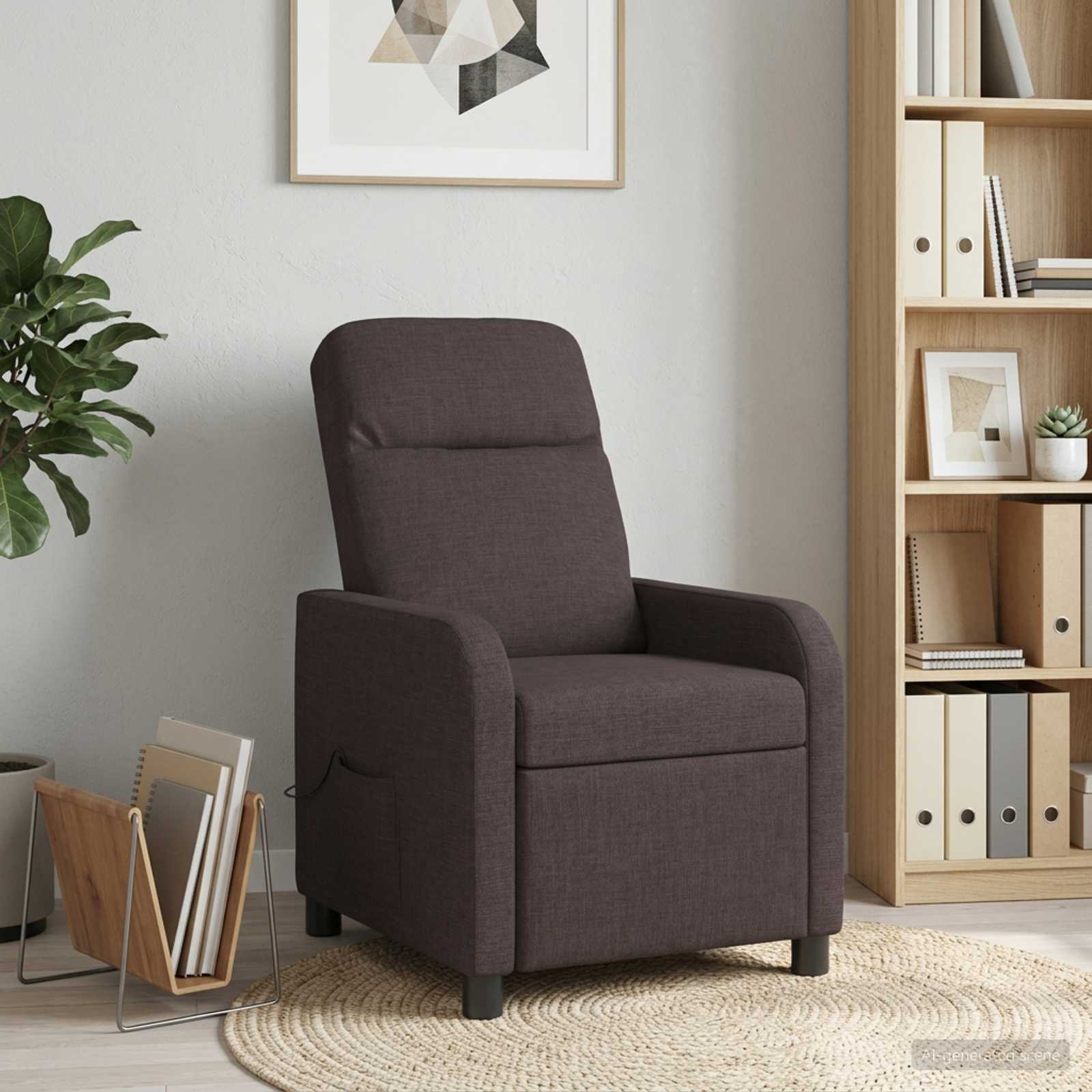 42034943_1.jpg vidaXL Masážne relaxačné kreslo Tmavohnedá Látka – Obrázok 1