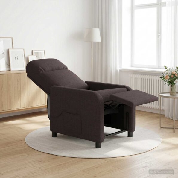 vidaXL Masážne relaxačné kreslo Tmavohnedá Látka – Obrázok 12