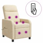 vidaXL Masážne relaxačné kreslo Krémová Látka – Obrázok 2