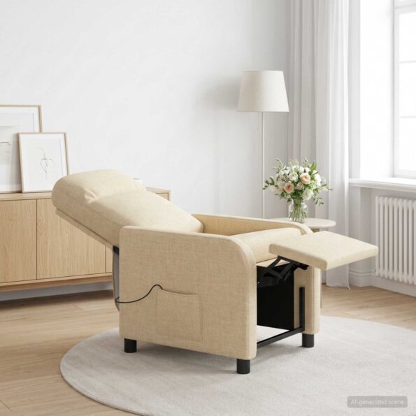 vidaXL Masážne relaxačné kreslo Krémová Látka – Obrázok 12