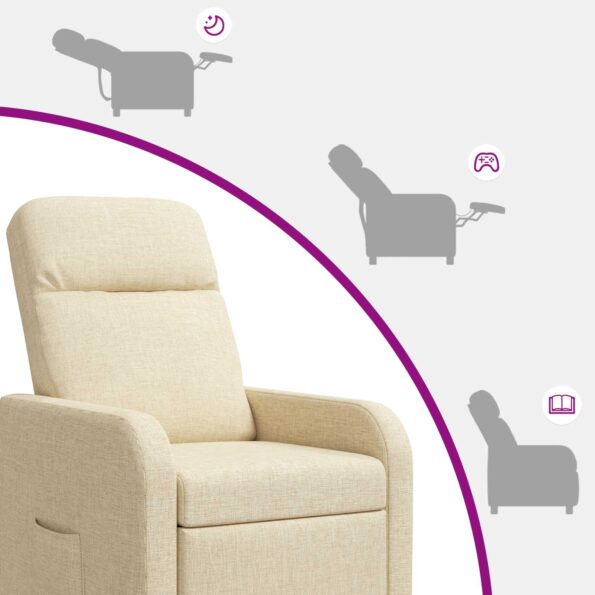 vidaXL Masážne relaxačné kreslo Krémová Látka – Obrázok 8