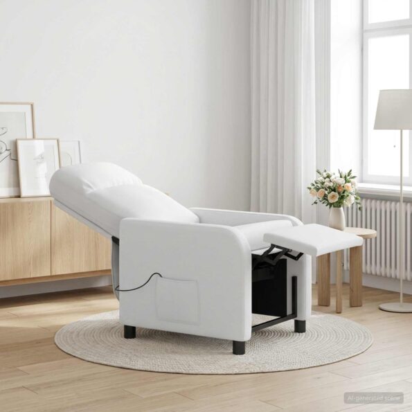 vidaXL Masážne relaxačné kreslo Biela Látka – Obrázok 12