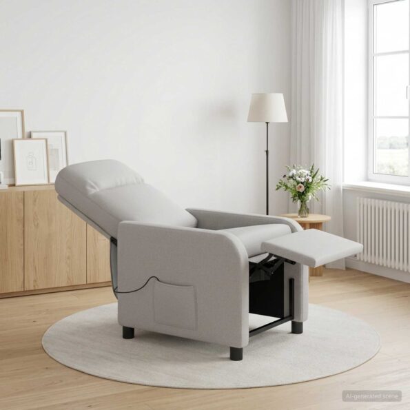 vidaXL Masážne relaxačné kreslo Oblá šedá Látka – Obrázok 4