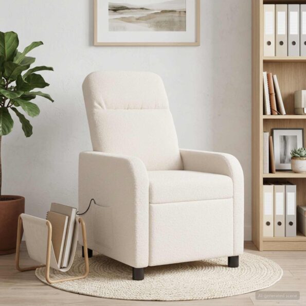 vidaXL Masážne relaxačné kreslo Krémová Bouclé – Obrázok 11