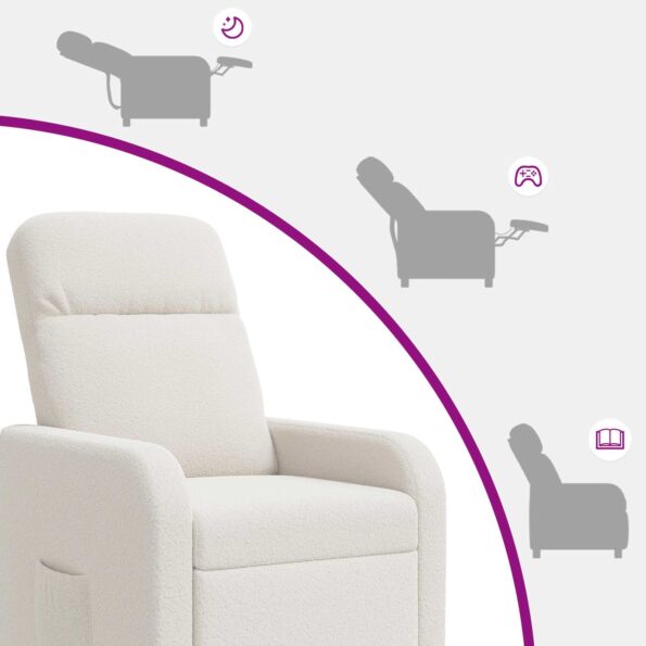 vidaXL Masážne relaxačné kreslo Krémová Bouclé – Obrázok 8