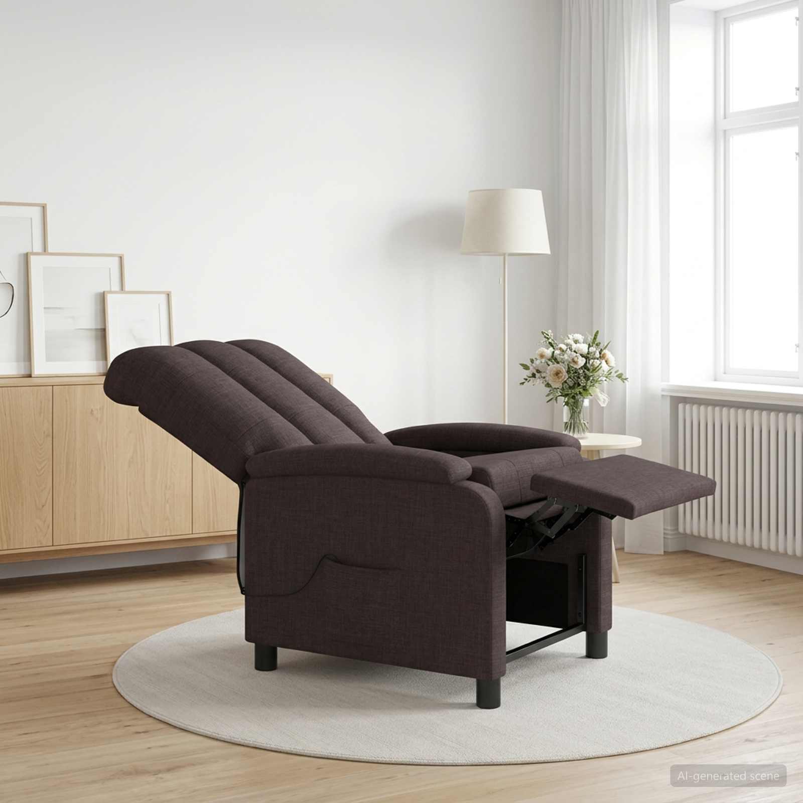 42034973_1.jpg vidaXL Masážne relaxačné kreslo Tmavohnedá Látka – Obrázok 1