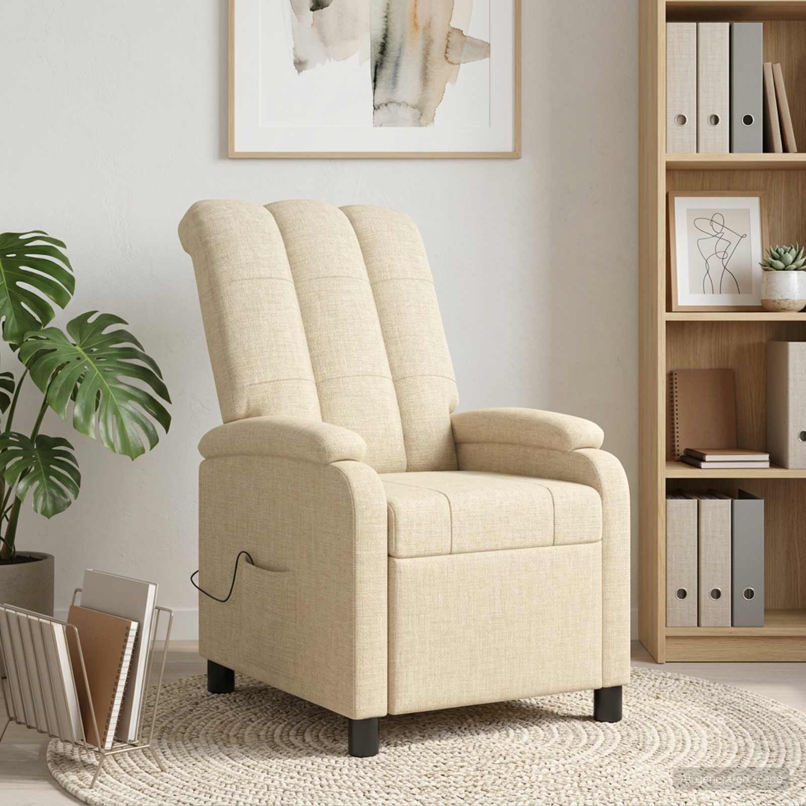 42034976_1.jpg vidaXL Masážne relaxačné kreslo Krémová Látka – Obrázok 1