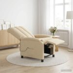 vidaXL Masážne relaxačné kreslo Krémová Látka – Obrázok 4