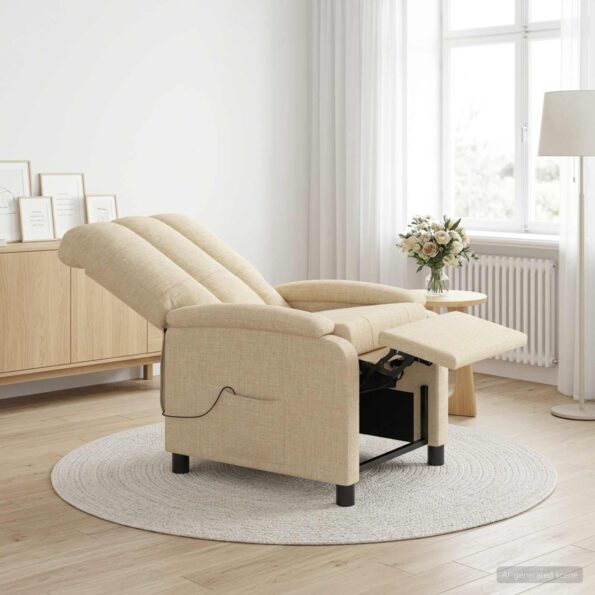 vidaXL Masážne relaxačné kreslo Krémová Látka – Obrázok 4