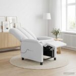vidaXL Masážne relaxačné kreslo Biela Látka – Obrázok 4