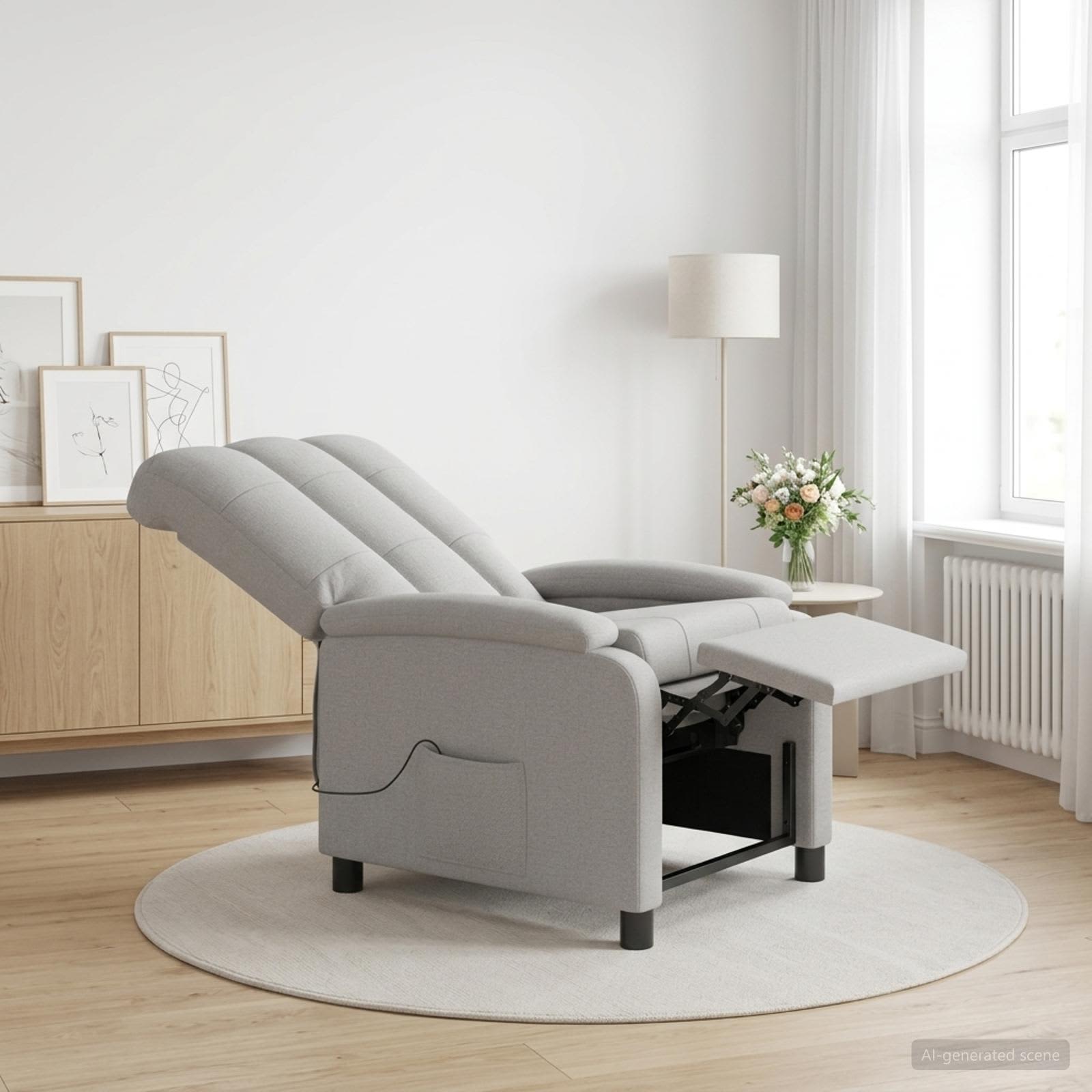 42034979_1.jpg vidaXL Masážne relaxačné kreslo Oblá šedá Látka – Obrázok 1