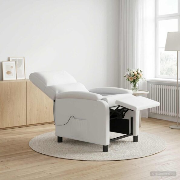 vidaXL Masážne relaxačné kreslo Biela Umelá koža – Obrázok 4
