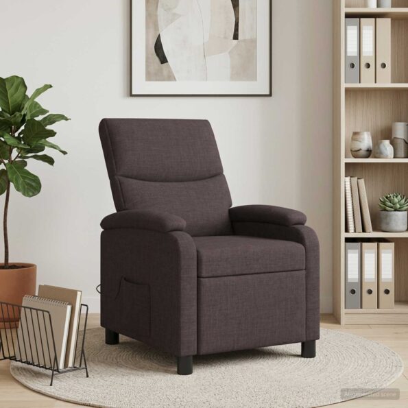 vidaXL Masážne relaxačné kreslo Tmavohnedá Látka – Obrázok 11
