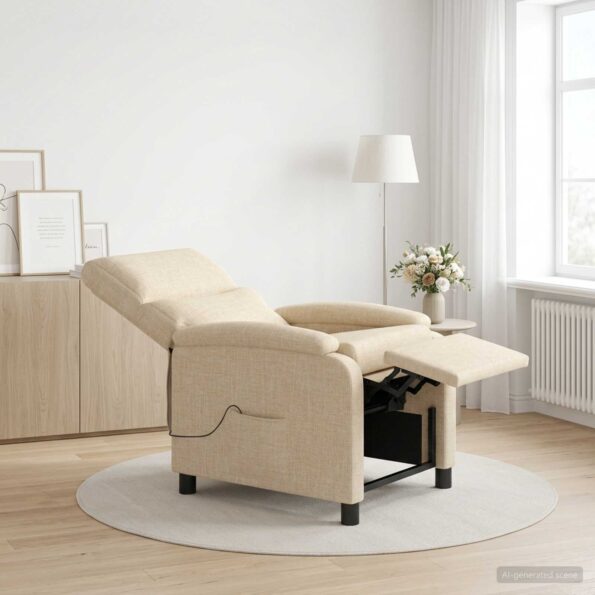 vidaXL Masážne relaxačné kreslo Krémová Látka – Obrázok 12