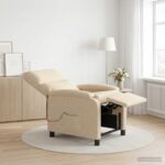 vidaXL Masážne relaxačné kreslo Krémová Látka – Obrázok 4