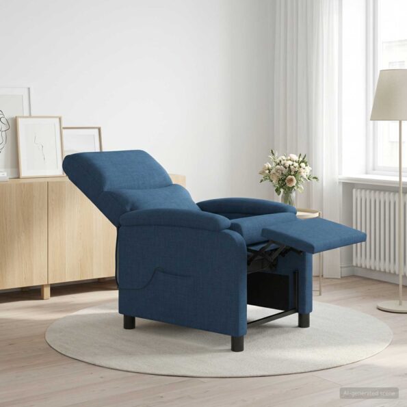 vidaXL Masážne relaxačné kreslo Modrá Látka – Obrázok 4