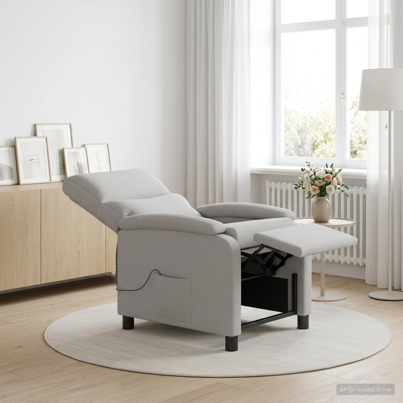 42035019_1.jpg vidaXL Masážne relaxačné kreslo Oblá šedá Látka – Obrázok 1