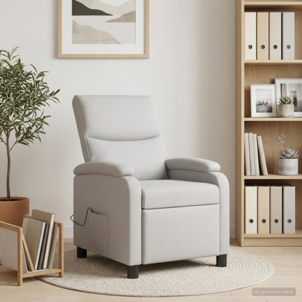 vidaXL Masážne relaxačné kreslo Oblá šedá Látka – Obrázok 4