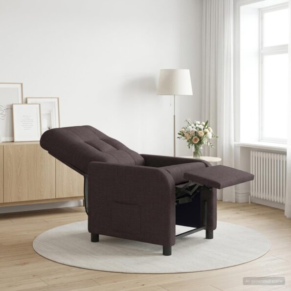 vidaXL Masážne relaxačné kreslo Tmavohnedá Látka – Obrázok 11