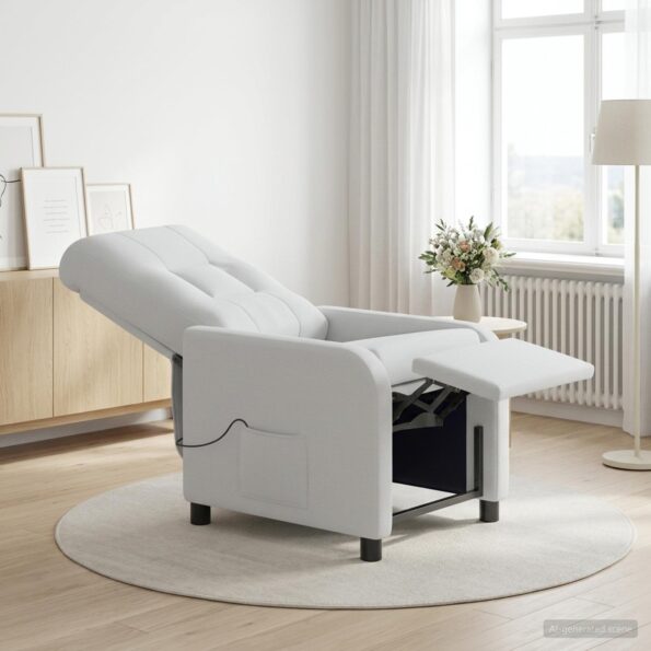 vidaXL Masážne relaxačné kreslo Biela Látka – Obrázok 11