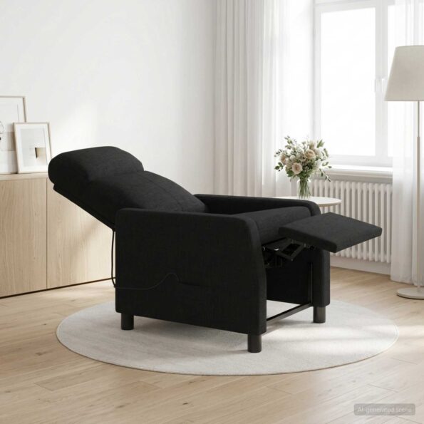 vidaXL Masážne relaxačné kreslo Čierna Látka – Obrázok 11