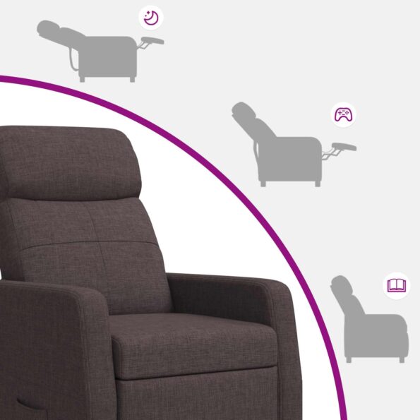 vidaXL Masážne relaxačné kreslo Tmavohnedá Látka – Obrázok 8