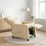 vidaXL Masážne relaxačné kreslo Krémová Látka – Obrázok 11