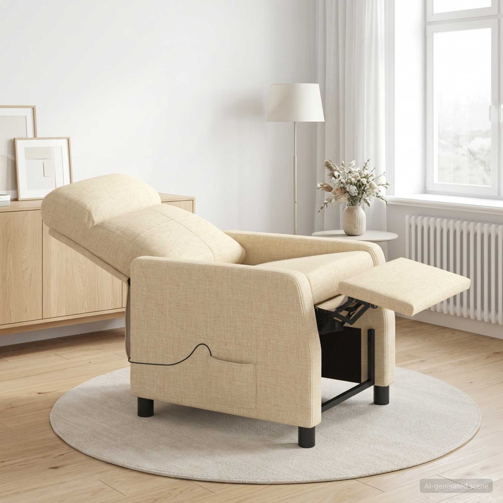 42035064_1.jpg vidaXL Masážne relaxačné kreslo Krémová Látka – Obrázok 1