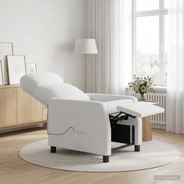 vidaXL Masážne relaxačné kreslo Biela Látka – Obrázok 11
