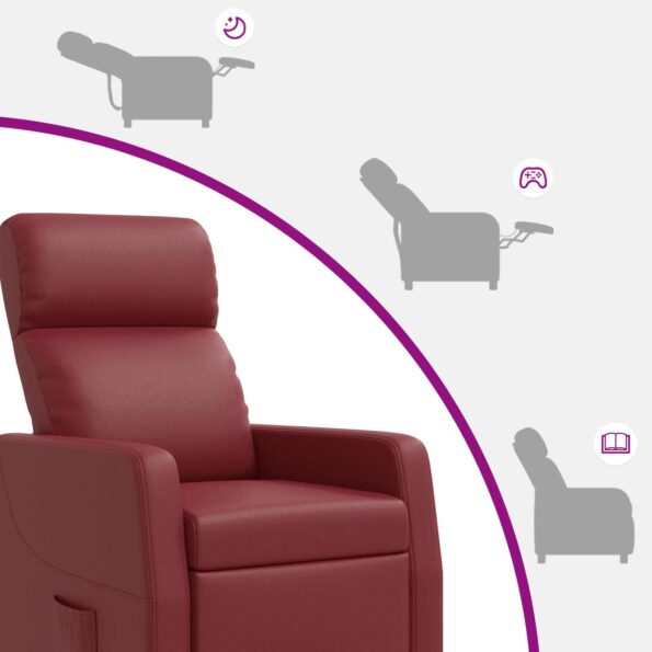 vidaXL Masážne relaxačné kreslo Víno červené Umelá koža – Obrázok 8