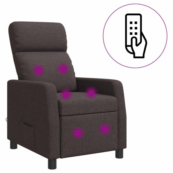 vidaXL Masážne relaxačné kreslo Tmavohnedá Látka – Obrázok 2