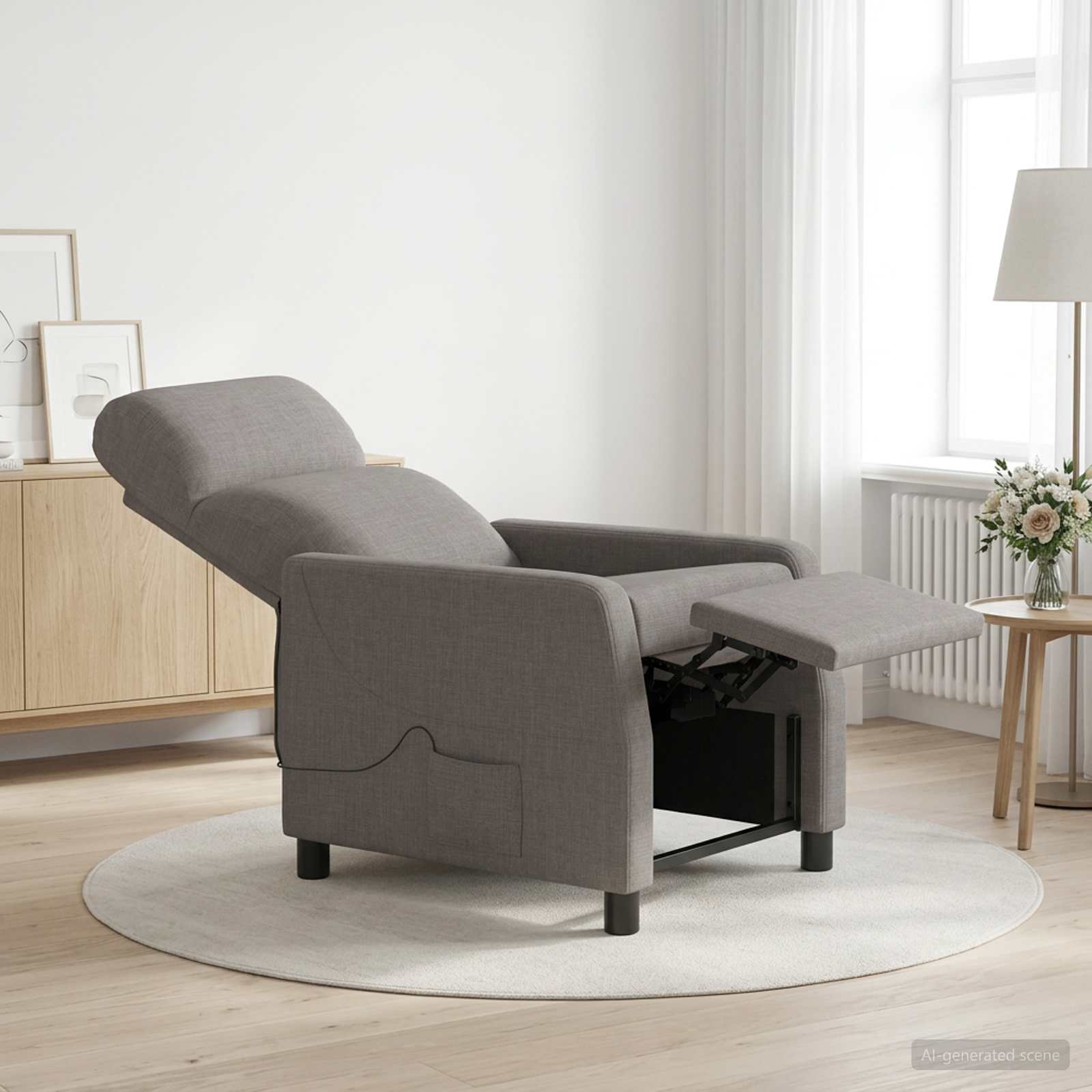 42035103_1.jpg vidaXL Masážne relaxačné kreslo Sivohnedá Látka – Obrázok 1