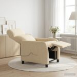 vidaXL Masážne relaxačné kreslo Krémová Látka – Obrázok 11