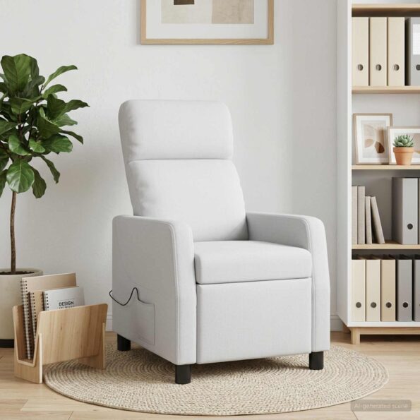 vidaXL Masážne relaxačné kreslo Biela Látka – Obrázok 4