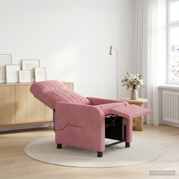 vidaXL Masážne relaxačné kreslo Ružová Zamat – Obrázok 11