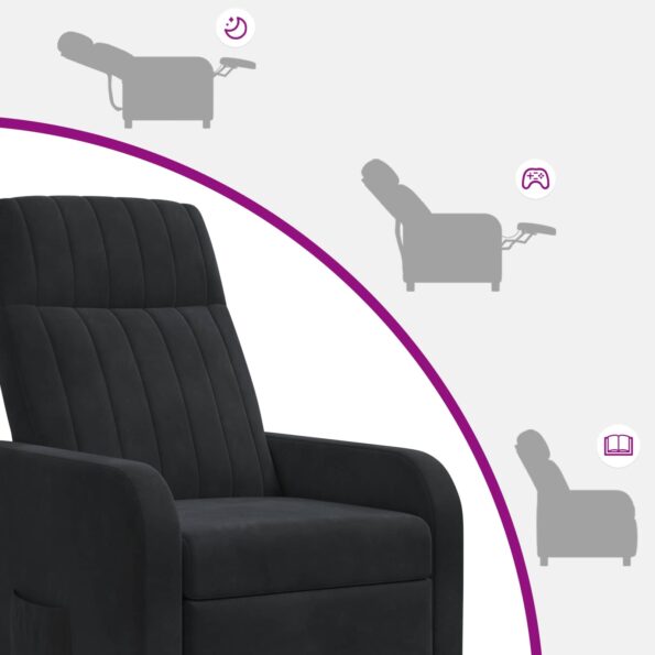 vidaXL Masážne relaxačné kreslo Čierna Zamat – Obrázok 8