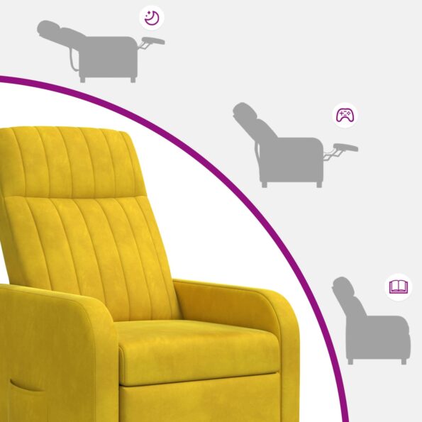 vidaXL Masážne relaxačné kreslo Žltá Zamat – Obrázok 8