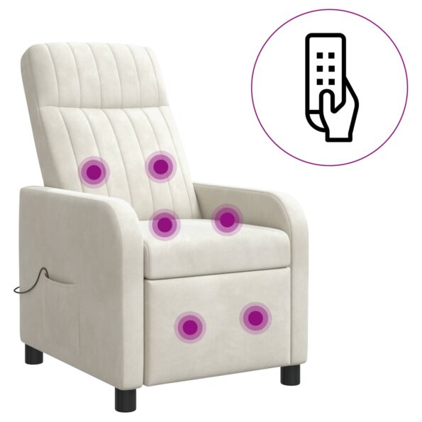 vidaXL Masážne relaxačné kreslo Krémová Zamat – Obrázok 2