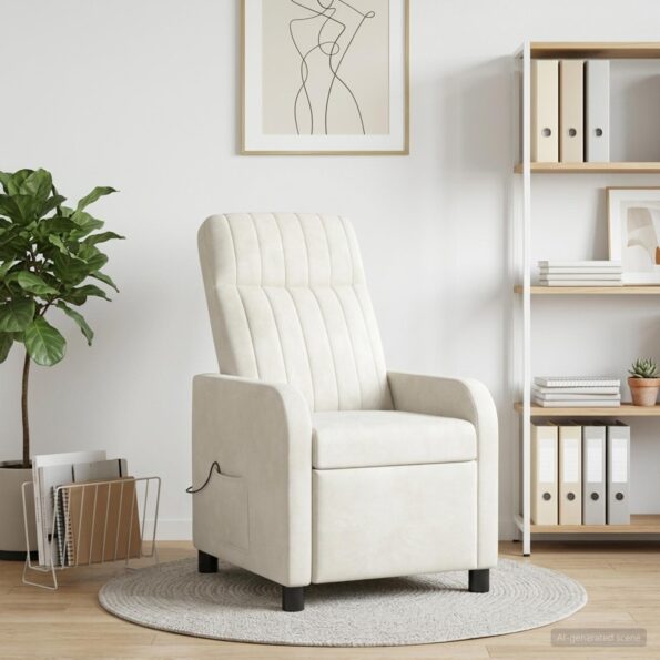 vidaXL Masážne relaxačné kreslo Krémová Zamat – Obrázok 12