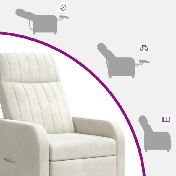 vidaXL Masážne relaxačné kreslo Krémová Zamat – Obrázok 8