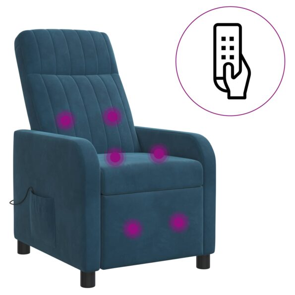 vidaXL Masážne relaxačné kreslo Modrá Zamat – Obrázok 2