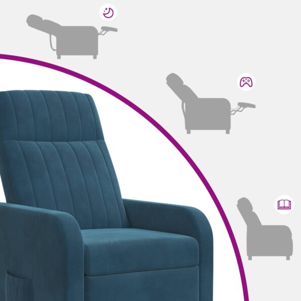 vidaXL Masážne relaxačné kreslo Modrá Zamat – Obrázok 8